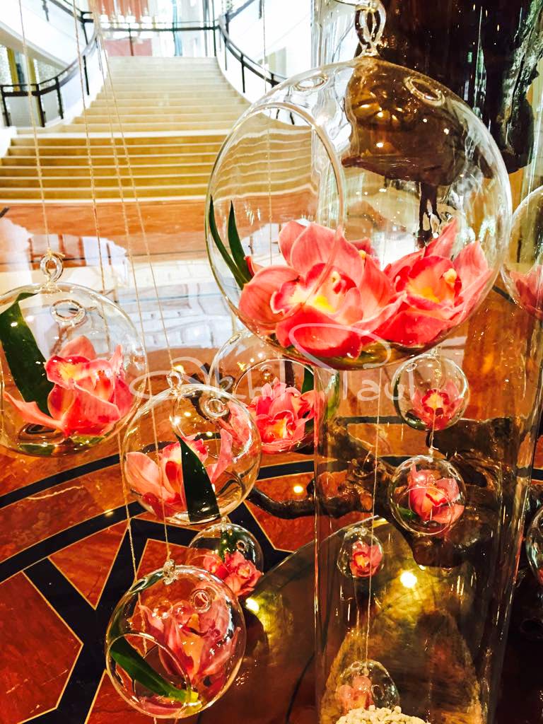 Cymbidium Orchids in Glass Bubbles for Table Decor